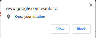 A popup saying "www.google.com wants to know your location"